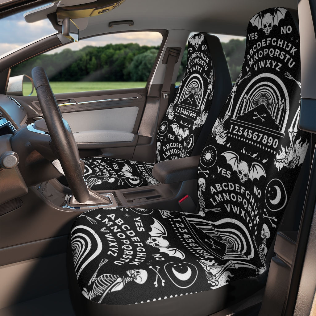 Ouija Board 2 PC Car Seat Covers-2 PC Front Car Seat Covers-Goth-Skeletons