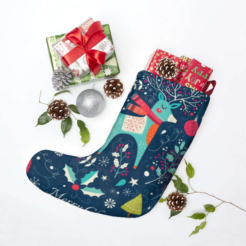 Christmas Deer Stocking-Blue-Personalized-Customized
