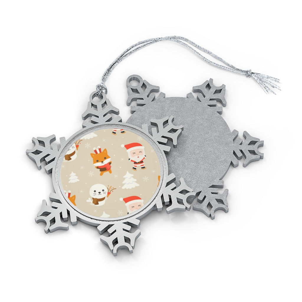Santa Claus & Fox Pewter Snowflake Ornament-Christmas Tree-Christmas Lights