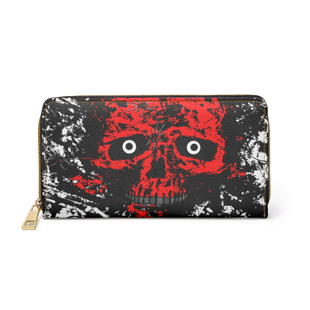 Red Skull Headed Faux Leather Zipper Wallet-Women Wallet-Wallets For Women-Goth