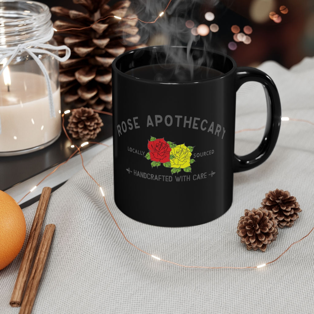 Black 11oz Schitts Creek Rose Apothecary Mug for Tea,Coffee,Office,Birthday Gift