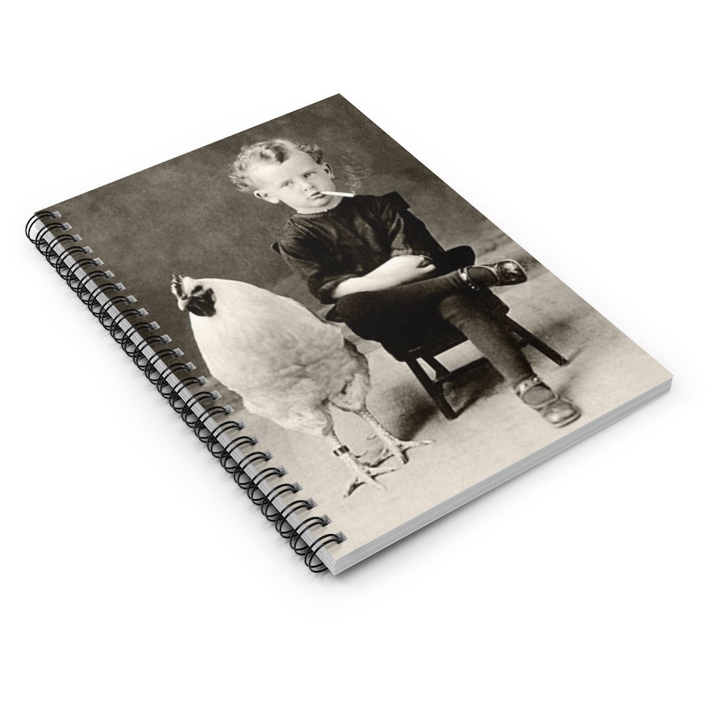 Boy Smoking Cigarette with Giant Chicken Vintage Spiral Notebook-Journal-Diary