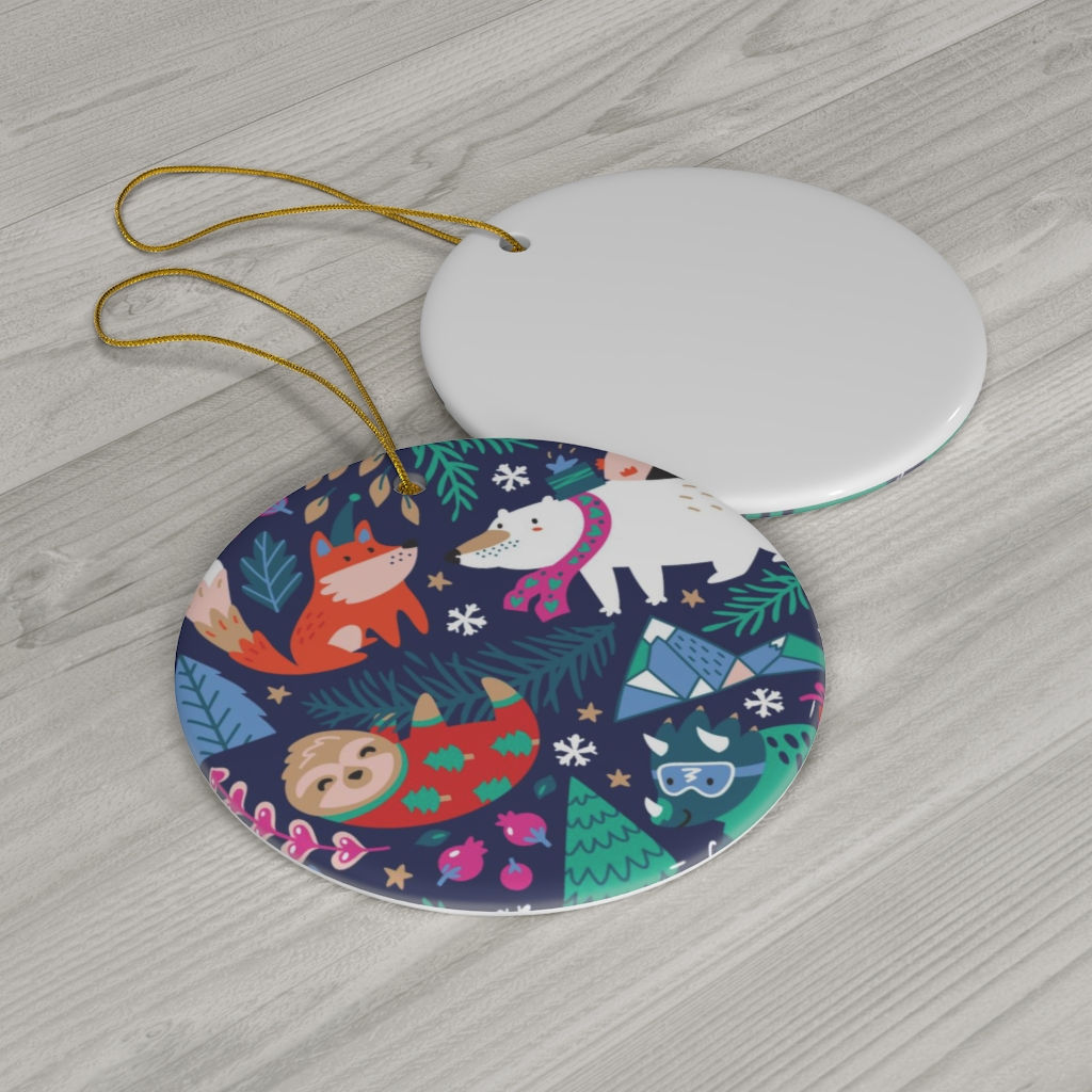 Polar Bear, Fox & Sloth One Sided Print Ceramic Ornament-Animal Lover