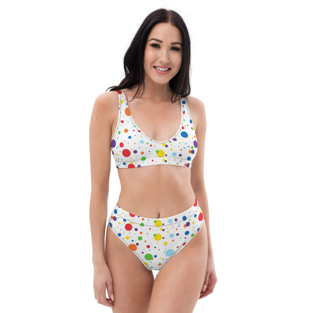 Colorful Polka Dots High Waisted Vintage Style Retro 2 Piece Swimsuit Bikini 