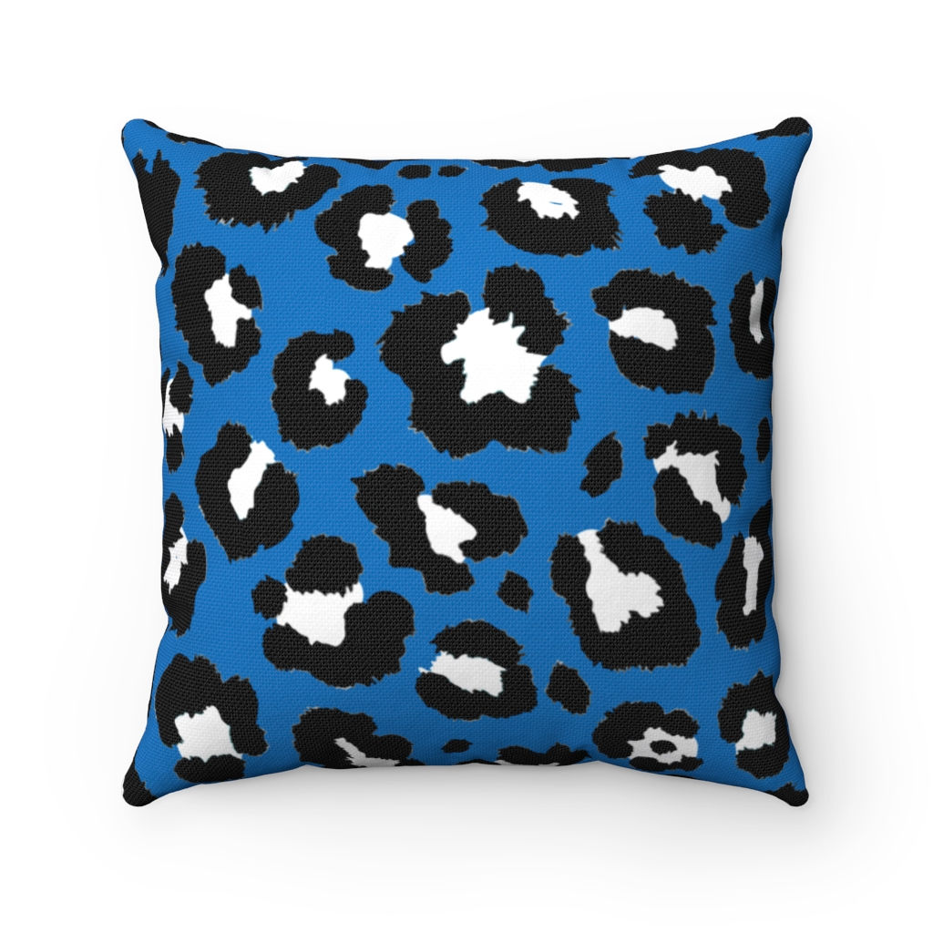 Blue,Black & White Leopard Square Pillow-Living Room-Bedroom-Patio Pillow