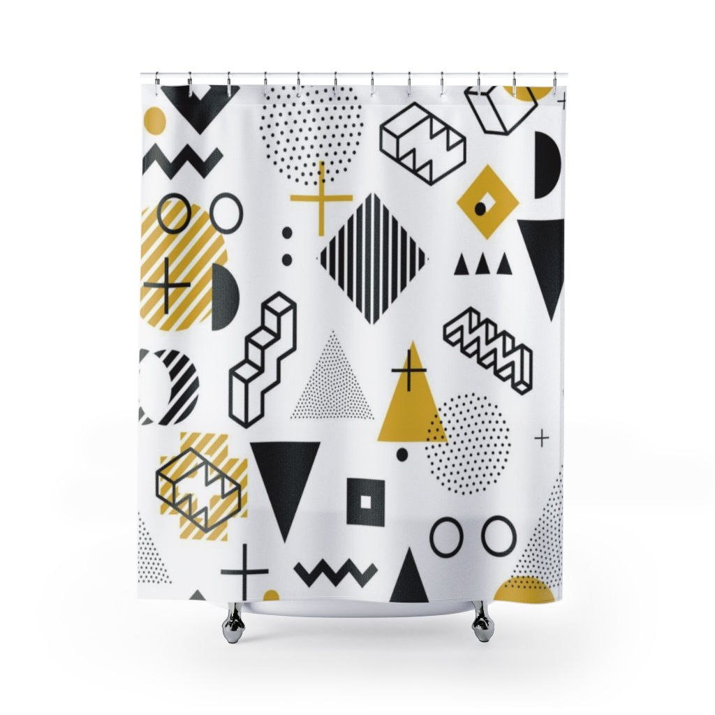 71" x 74" Black & White Memphis Shower Curtain-Bathroom Decor-Abstract Curtain