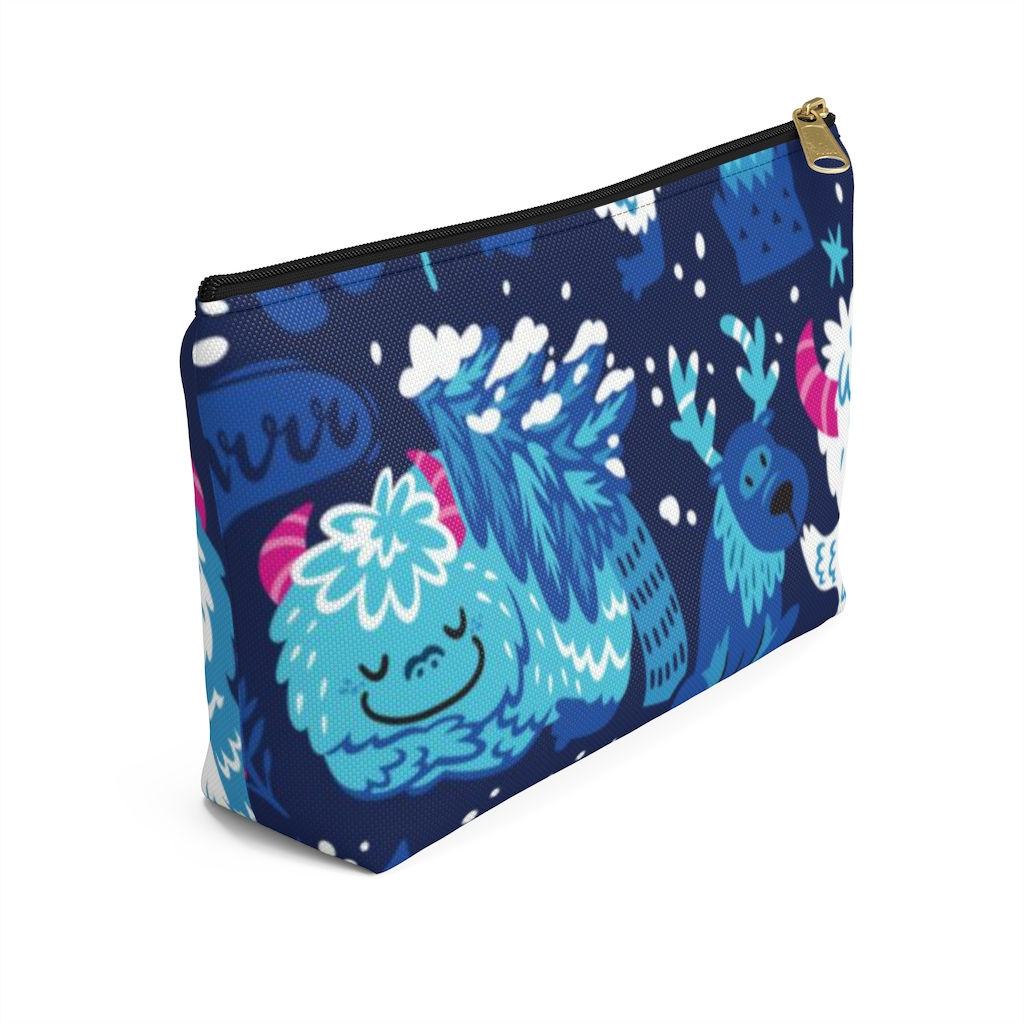 Blue & White Yetis Holiday Pouch-Makeup Bag-Cosmetic Bag-Gift Ideas