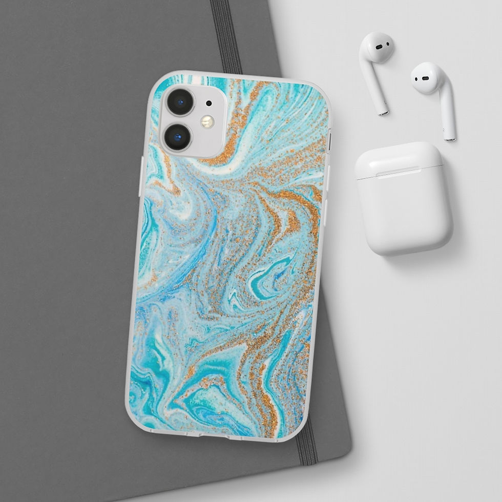 Thumbnail: Samsung & iPhone Turquoise Marble Gold Glitter Flexi Case-iPhone 13 Case