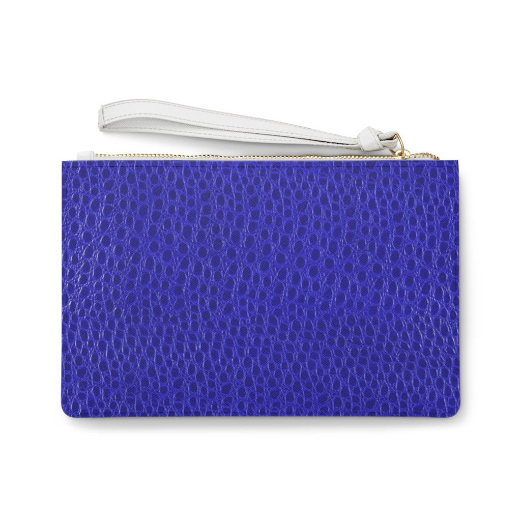 Dark Blue Snakeskin Print Vegan Leather Clutch Makeup Cosmetic Bag-Animal Print