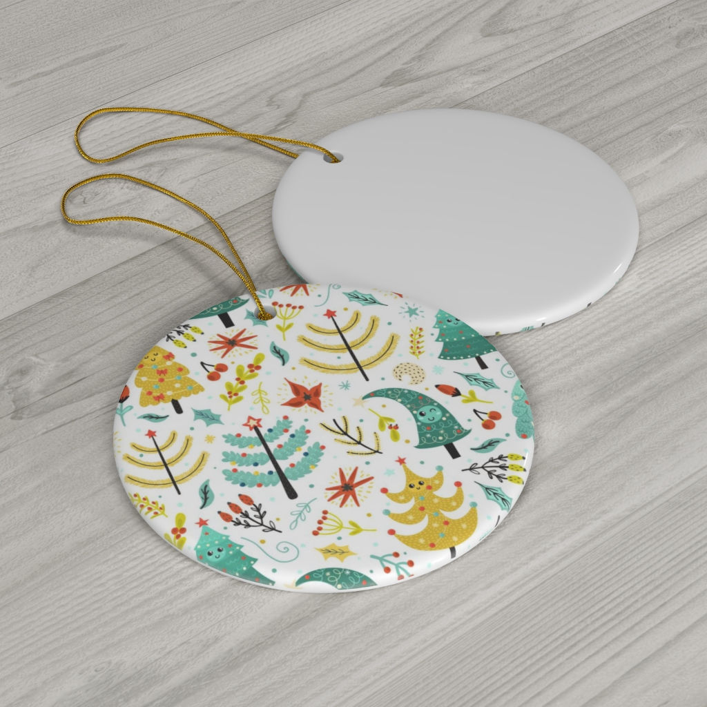 Christmas Tree One Sided Print Ceramic Ornament-Xmas Light-Christmas Tree