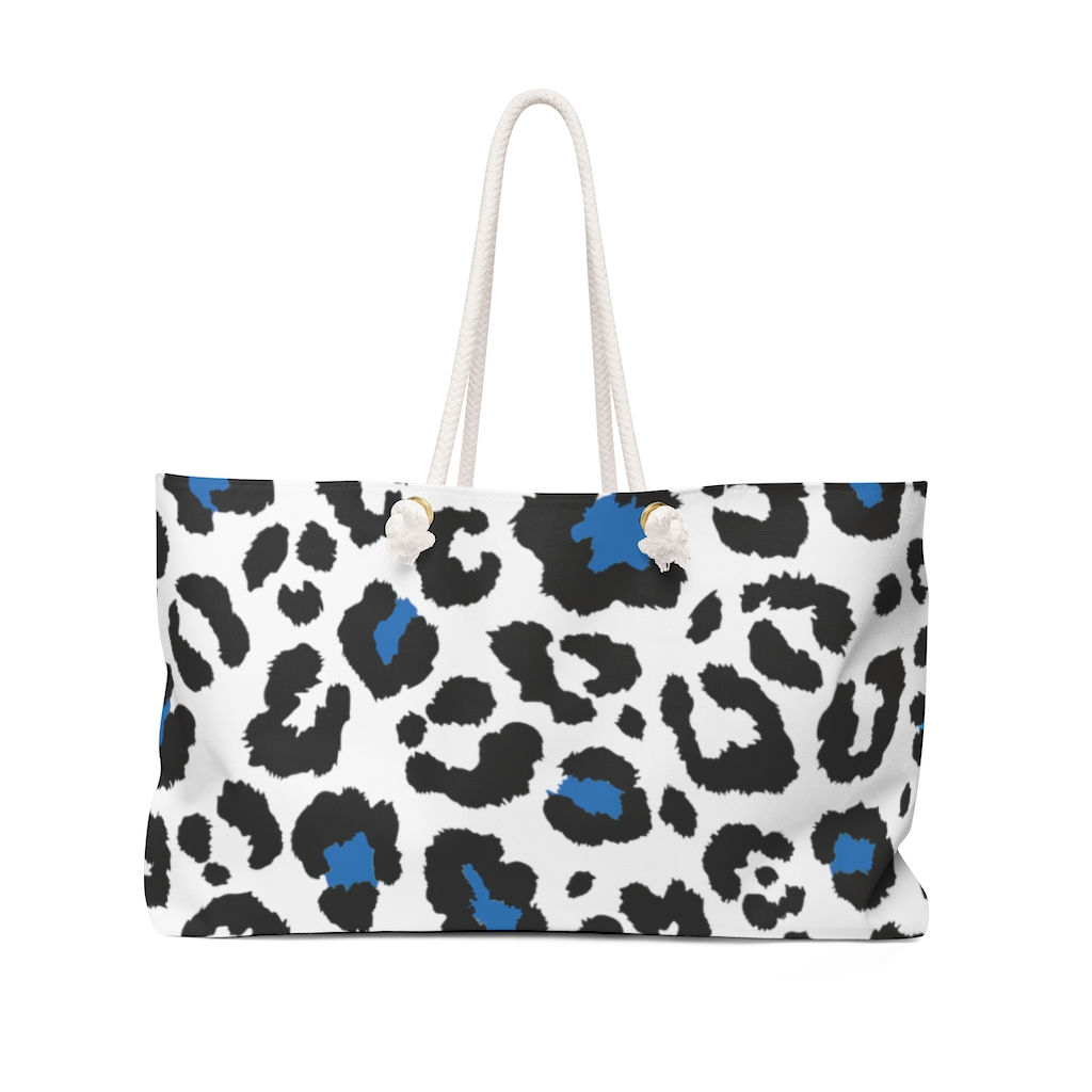 White & Blue Leopard Weekender Bag-Animal Print-Birthday Bag-Travel Bag