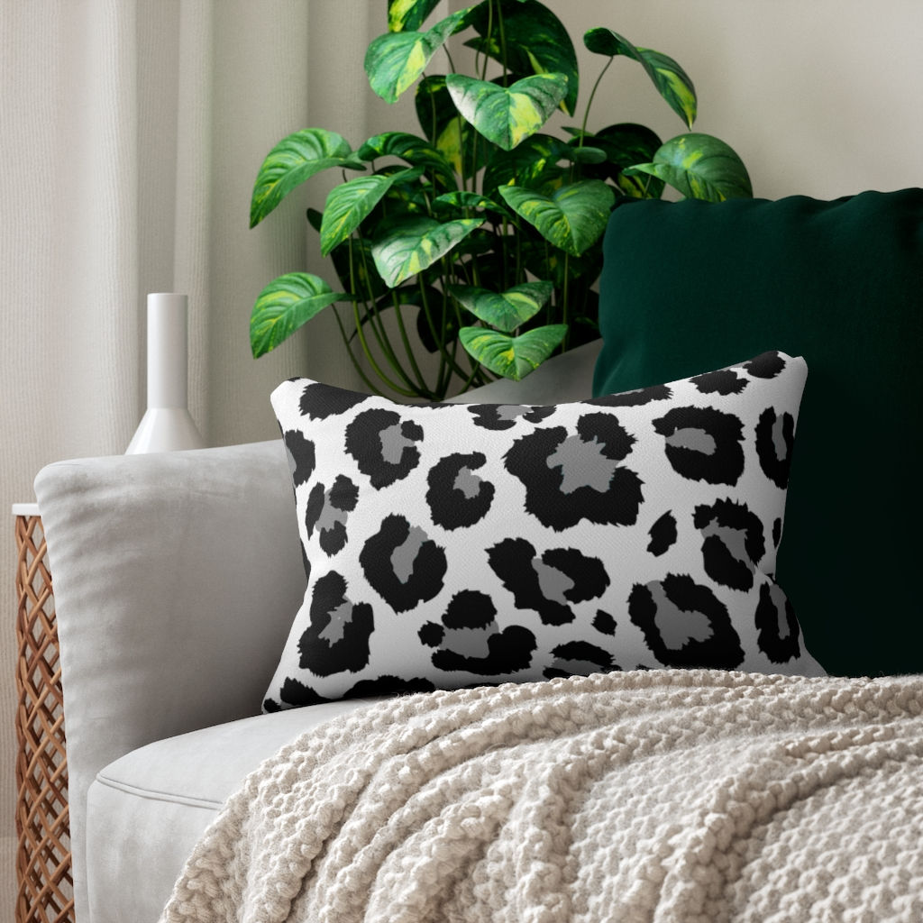 Black,Grey & White Leopard Lumbar Pillow-Living Room-Bedroom-Patio Pillow