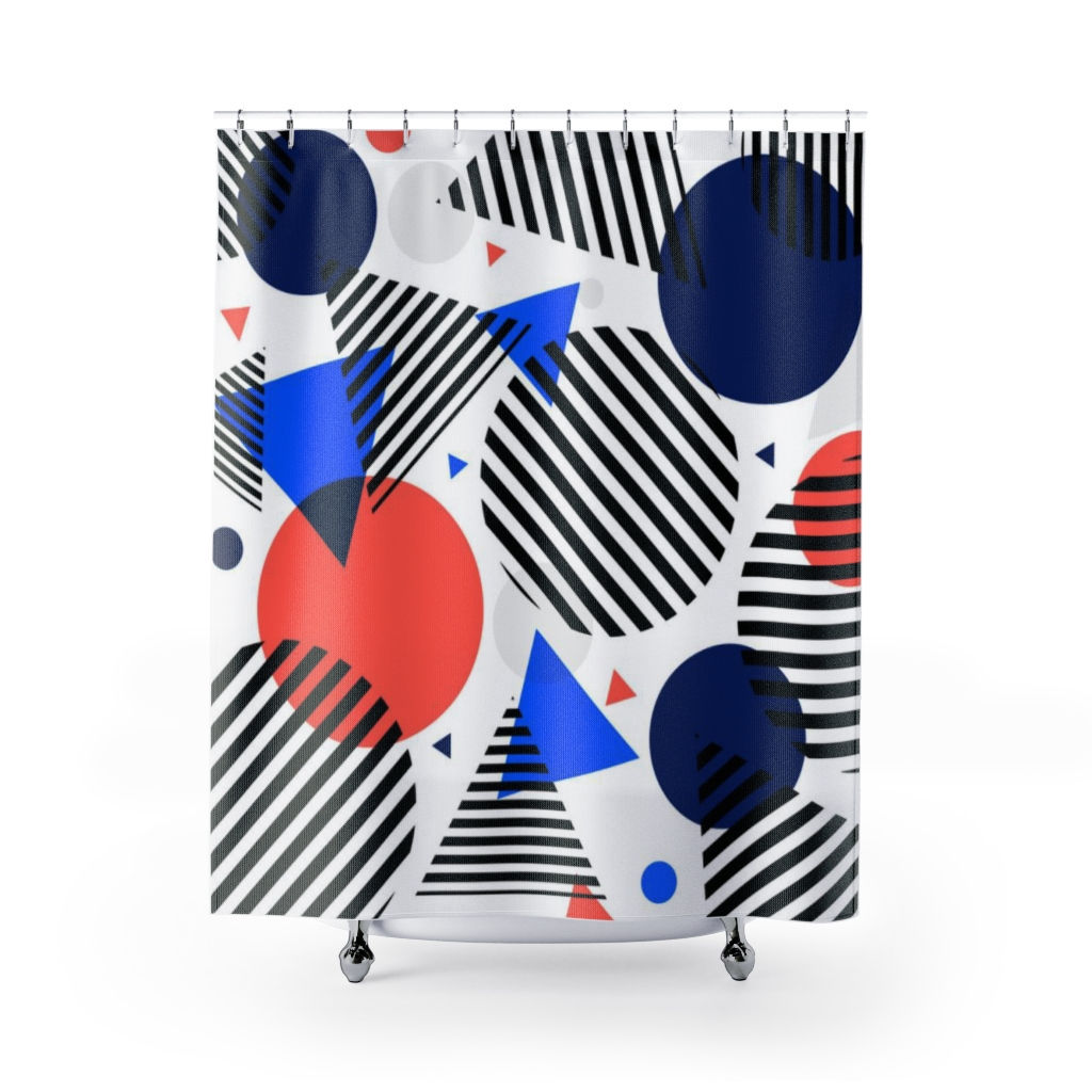 71" x 74" Red,Black & White Triangle Circle Geometric Shower Curtain