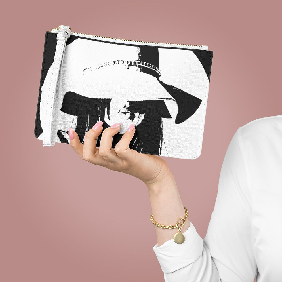 Thumbnail: Lady in Hat Vegan Leather Clutch Bag-Women Bag-Makeup Bag-Cosmetic Bag   