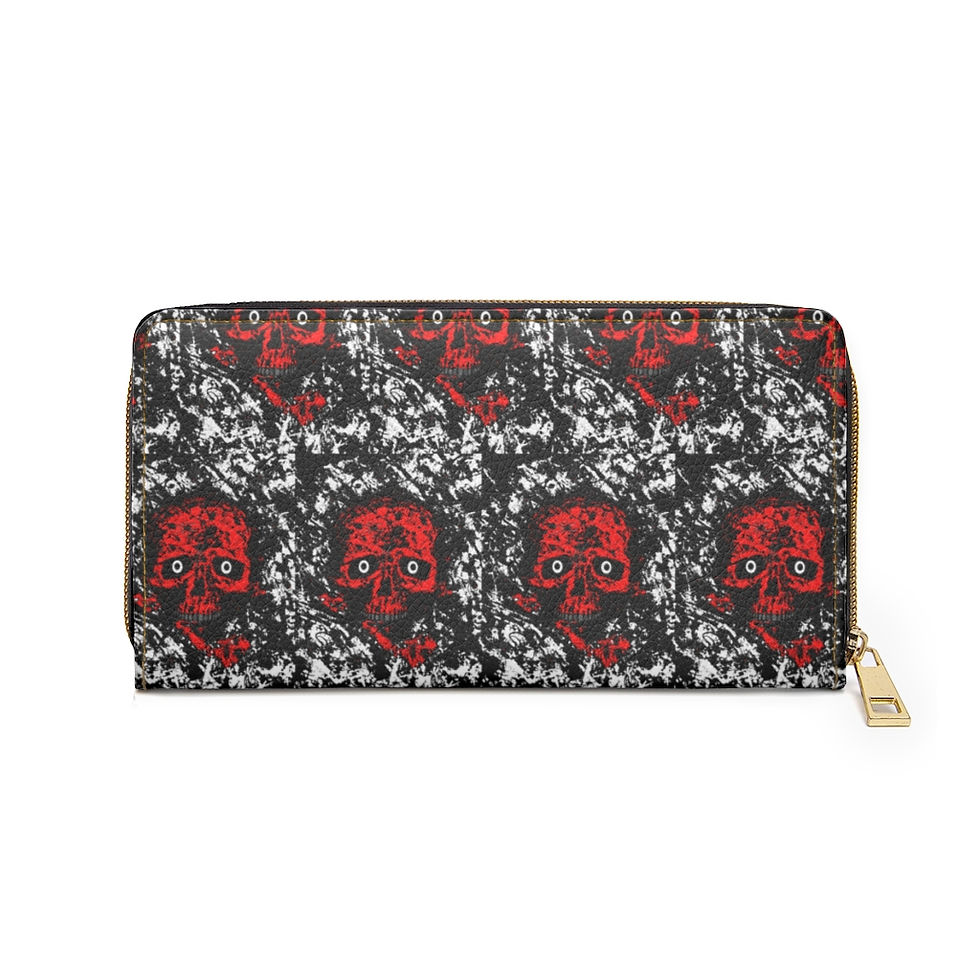 Thumbnail: Red Skull Headed Faux Leather Zipper Wallet-Women Wallet-Wallets For Women-Goth