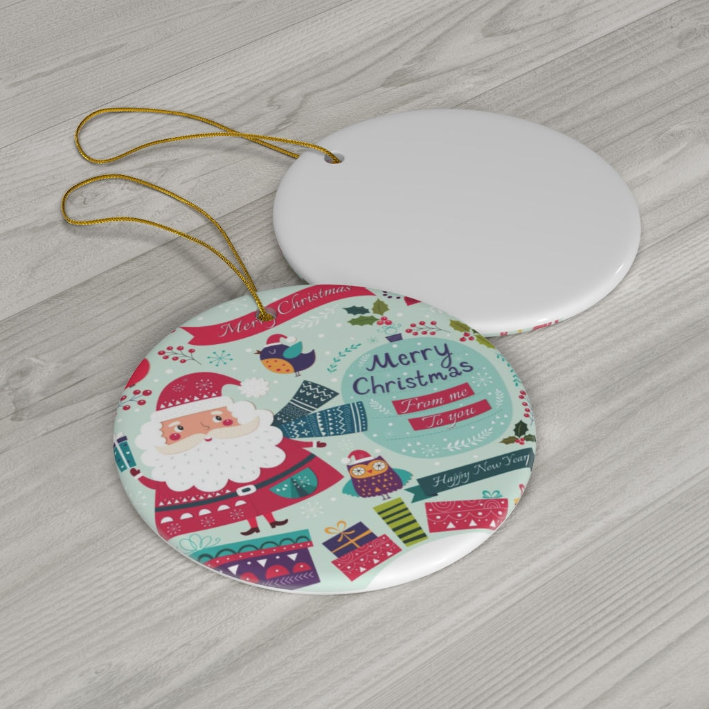 Santa Claus One Sided Print Ceramic Ornament-Christmas Lights-Christmas Tree