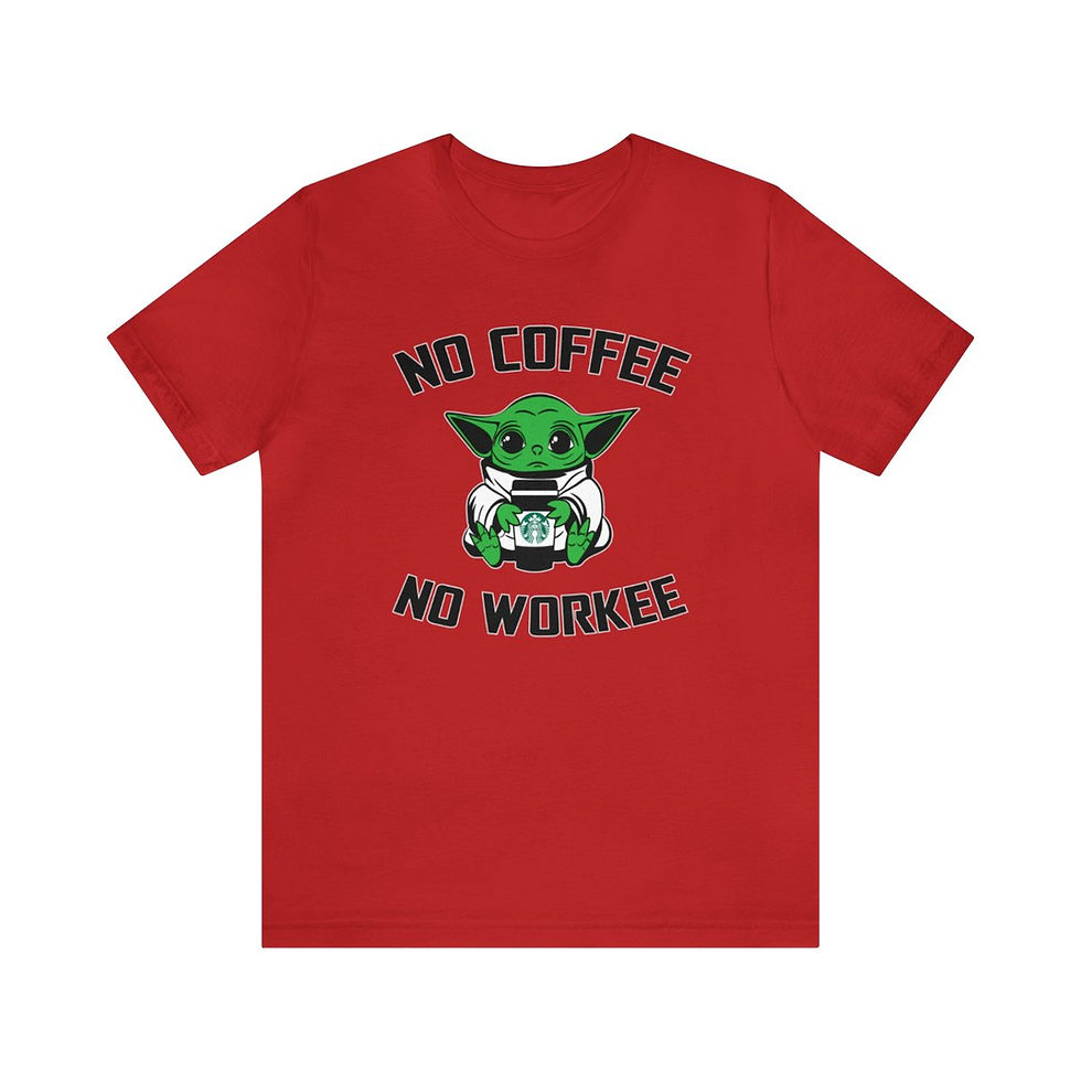 Thumbnail: Coffee Drinking Baby Yoda Unisex Jersey Short Sleeve T-shirt-Blue-Tops & Tees