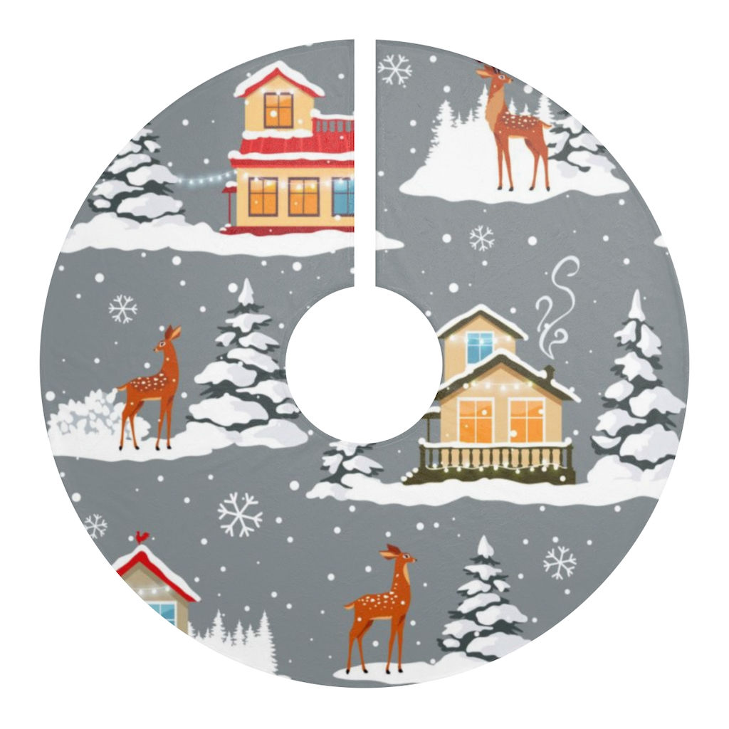 Snowy Christmas Tree Skirt-Deer's-Christmas Tree-Christmas Lights-Decorations