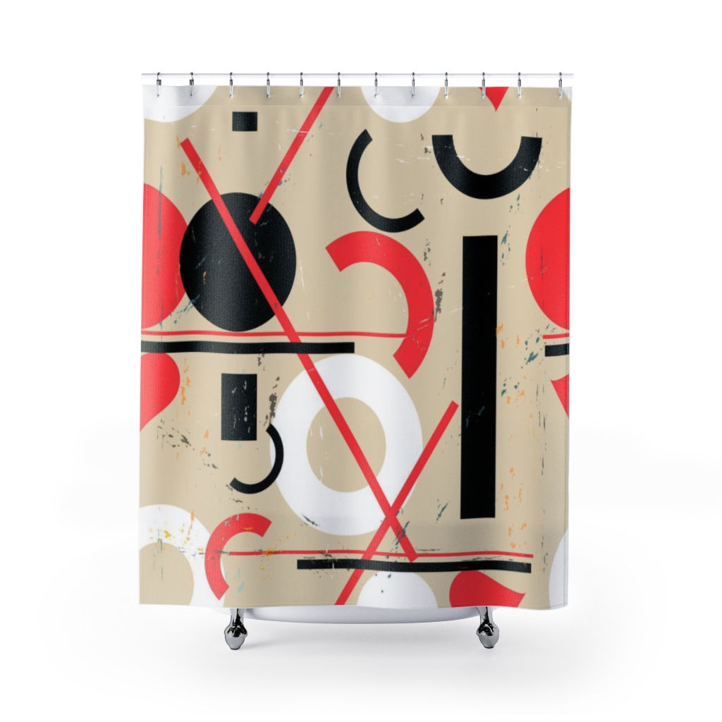 71" x 74" Brown,Red & Black Geometric Shower Curtain-Bathroom Décor