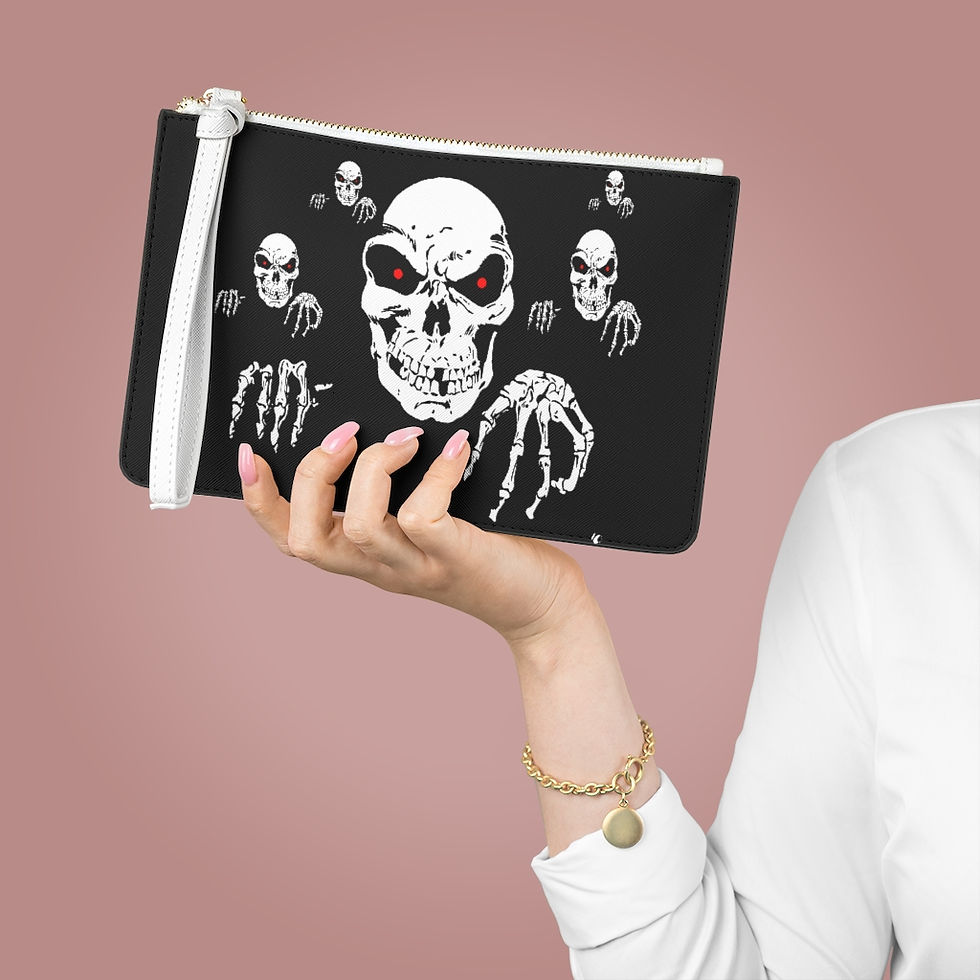 Thumbnail: Skull Headed Vegan Leather Clutch Makeup Cosmetic Bag-Women Bag-Gothic-Goth