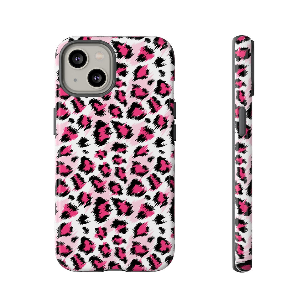 Thumbnail: Pink White Leopard Print Tough iPhone 14 Case-iPhone 14-iPhone Case-Animal Print