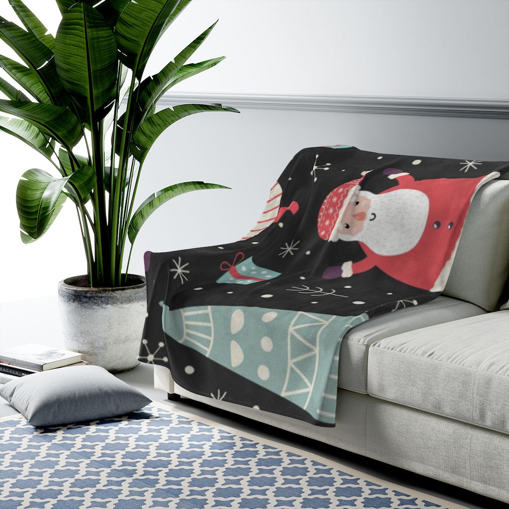 Santa Claus Velveteen Plush Blanket-Cozy Blanket-Comfy Blanket-Holiday-Xmas