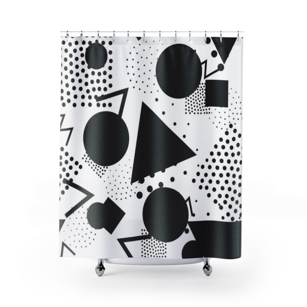 71" x 74" Black & White Memphis Shower Curtain-Bathroom Decor-Abstract Curtain
