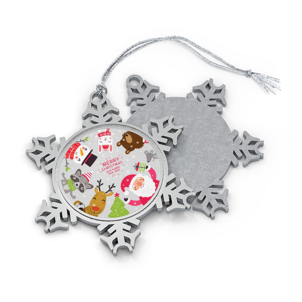 Santa Claus & Animals Pewter Snowflake Ornament