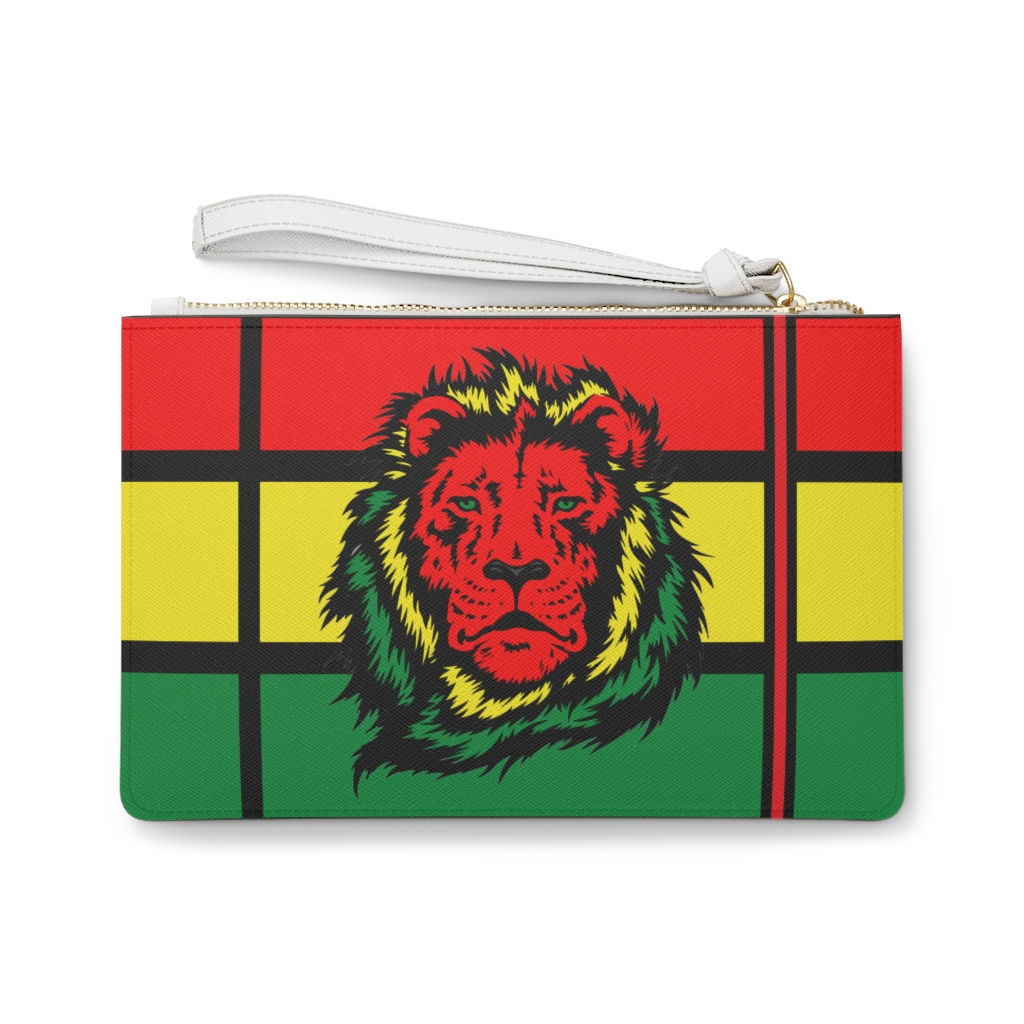Rasta Color Lion Vegan Leather Clutch Makeup Bag-Cosmetic Bag-Caribbean-Jamaica