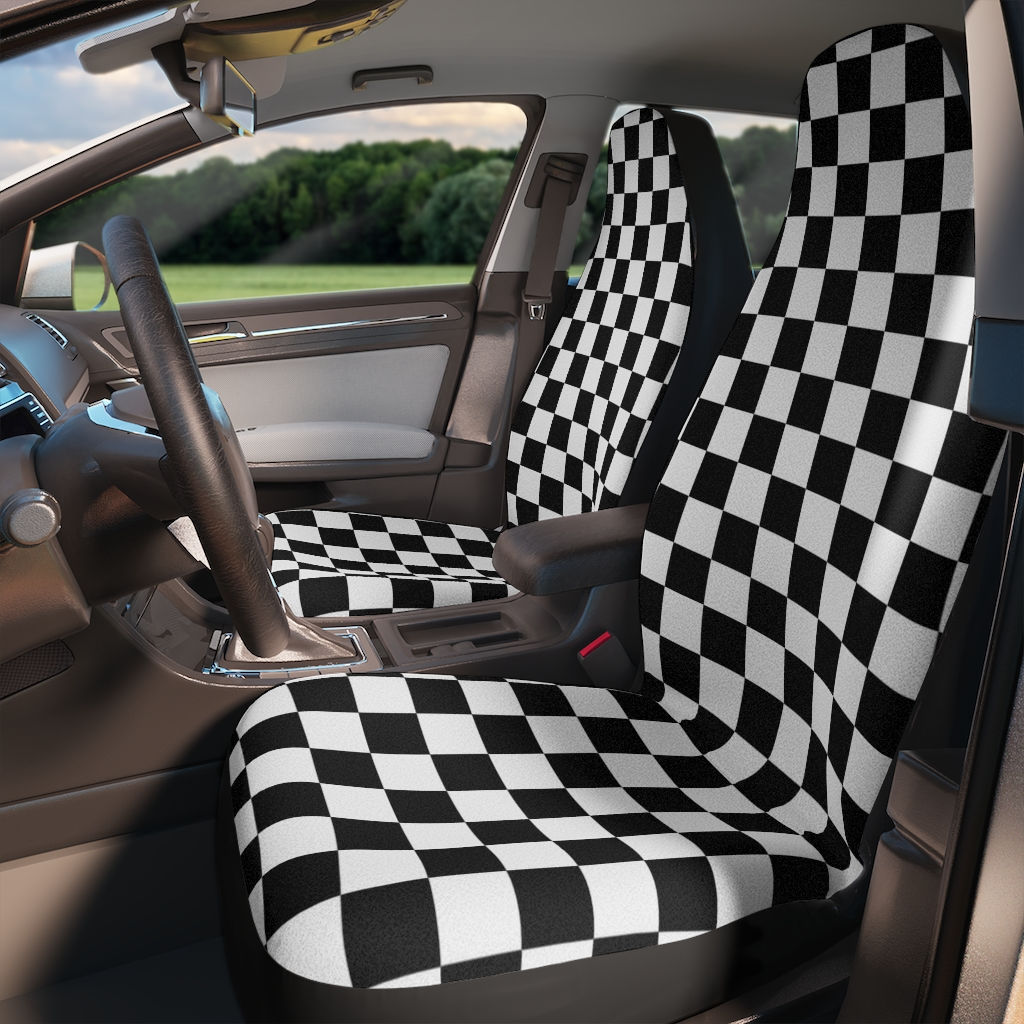 Black & White Checkered 2 PC Car Seat Covers-2 PC Front Car Seat Covers