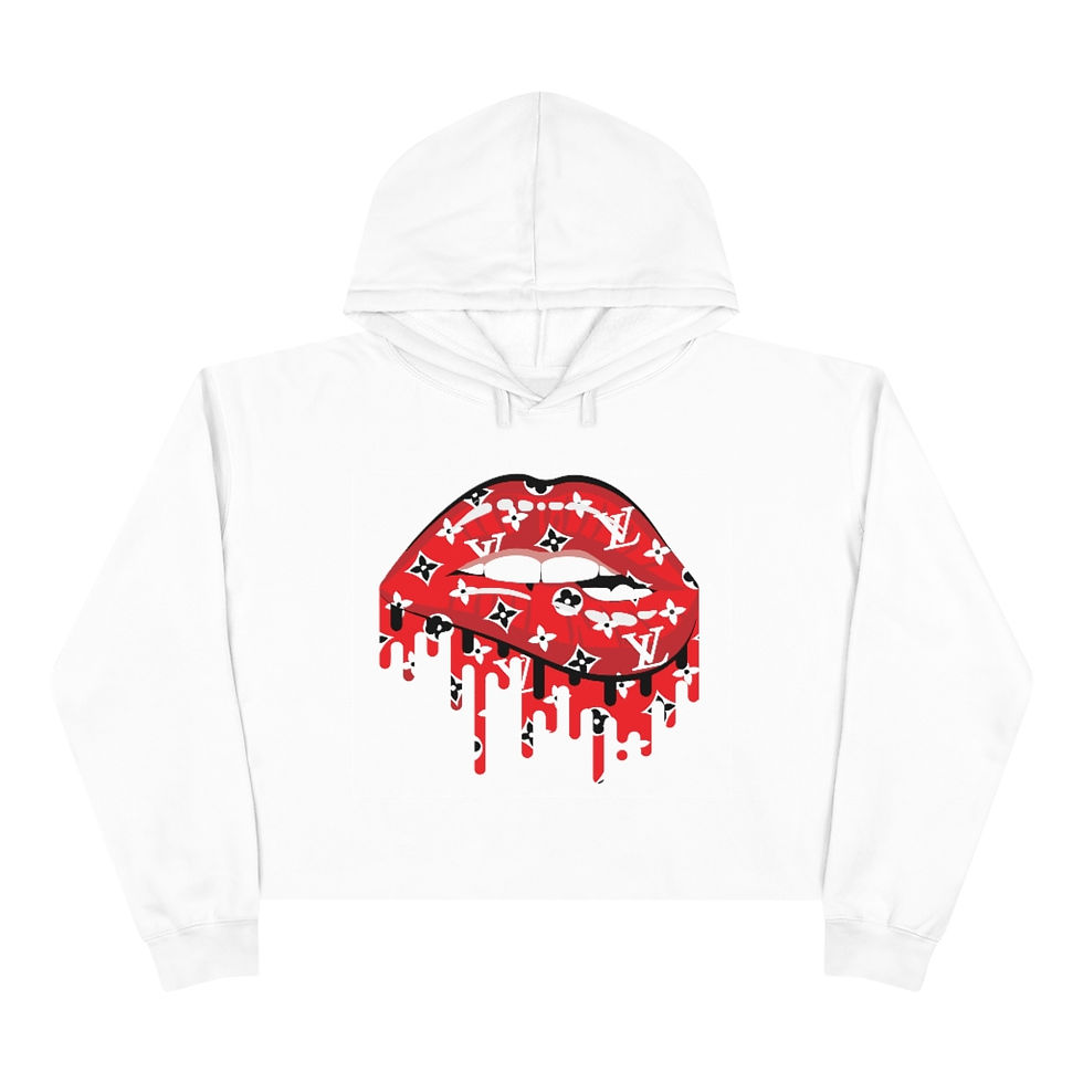 Миниатюра: Red Drip Lips Women's Drawstring Crop Top Hoodie Sweatshirt-Designer inspired-LV