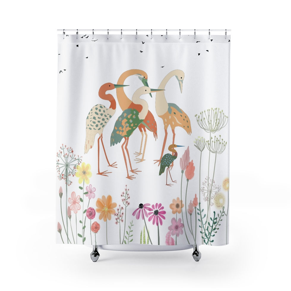 71" x 74" Crane Bird Shower Curtain-Bathroom Decor-Flower Shower Curtain
