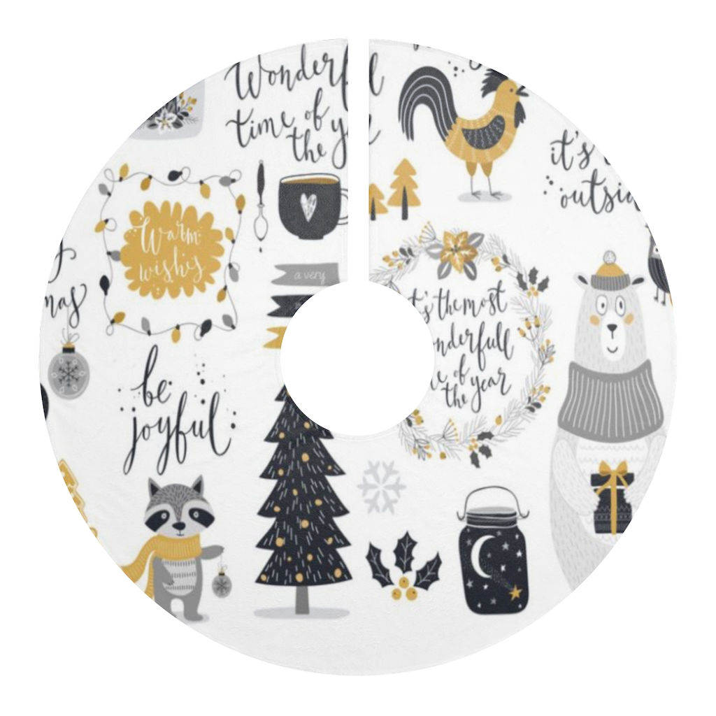 Christmas Tree Skirt-Bear-Raccoon-Christmas Tree-Christmas Lights-Decorations