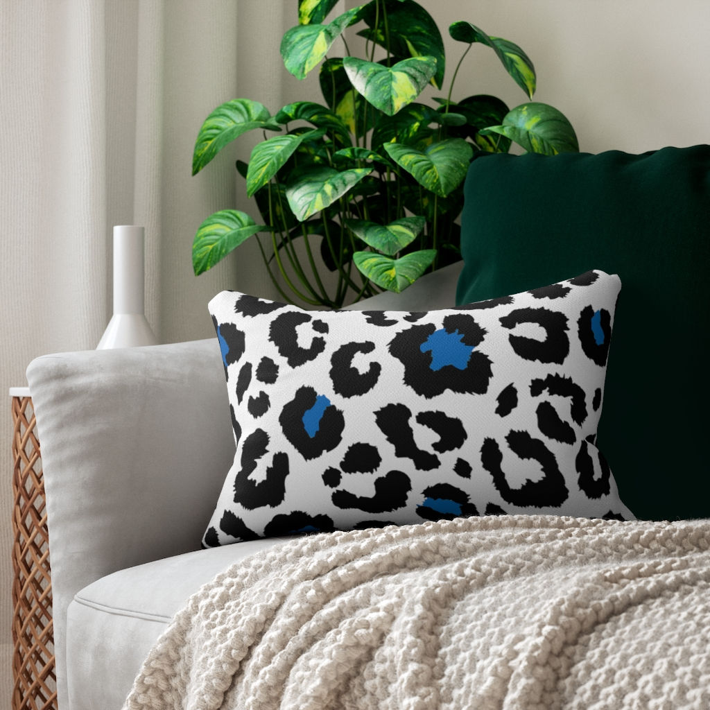 White,Blue & Black Leopard Print Lumbar Pillow-Living Room-Bedroom-Patio Pillow