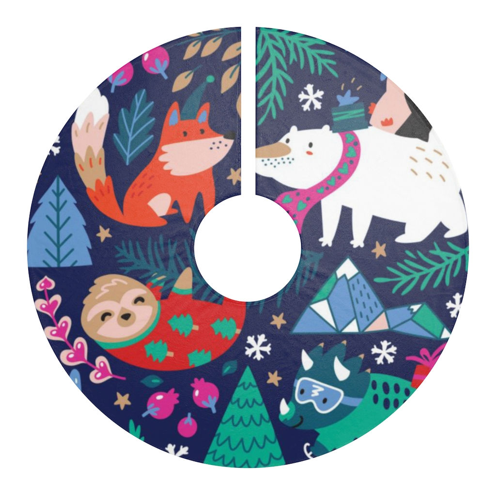 Polar Bear, Fox & Sloth Christmas Tree Skirt