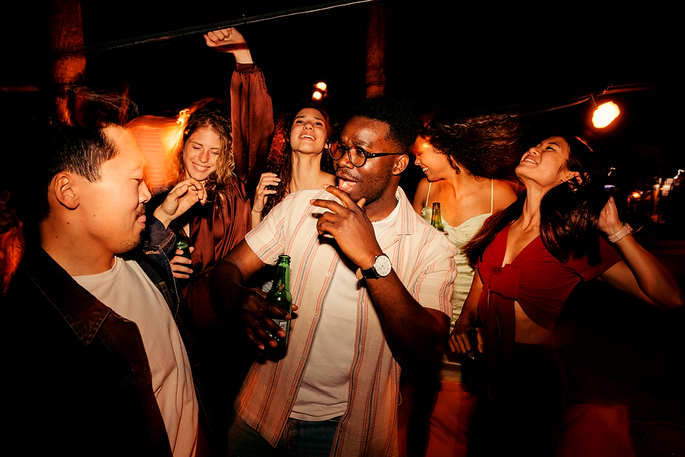 Atmospheric night party gathering