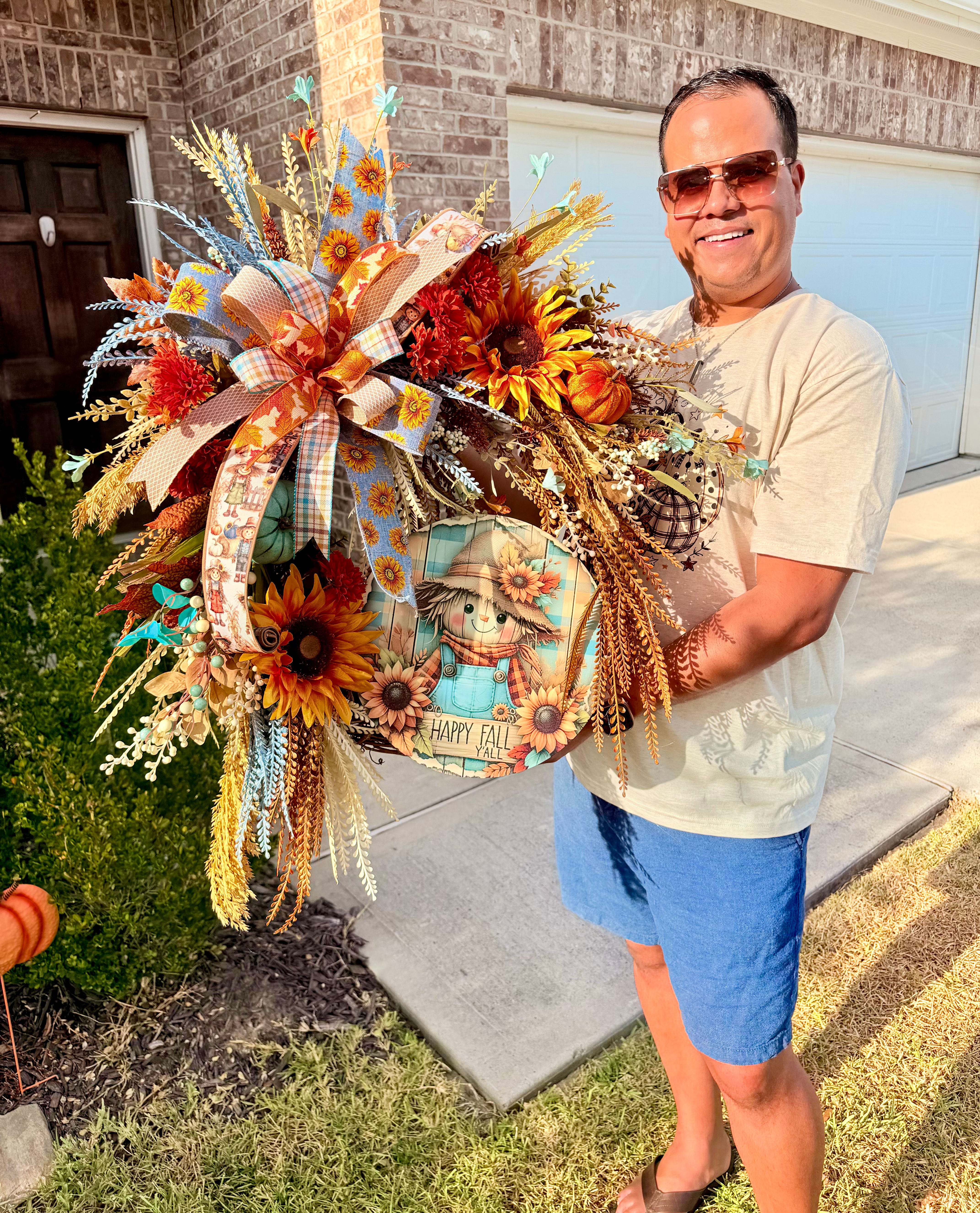 Hello Fall Scarecrow Wreath(4 week turnaround)