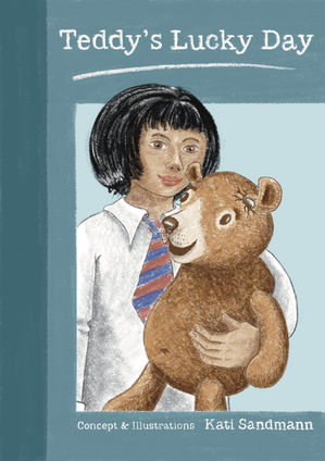 Illustrated book cover with a girl and a teddy bear