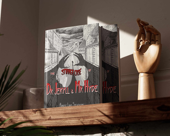 Illustrated books on a bookshelf