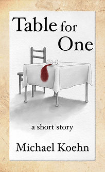 Illustrated book cover with a glass of wine spilled on a white table cloth
