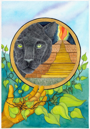 Black panther in front of a pyramid