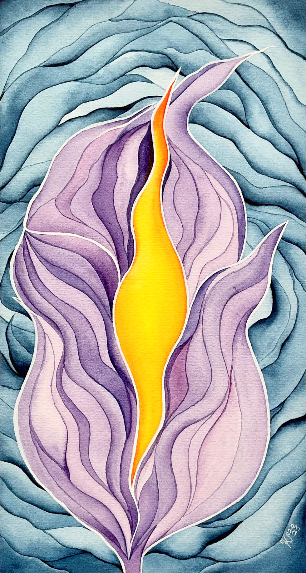 a lily flower in front of a blue background
