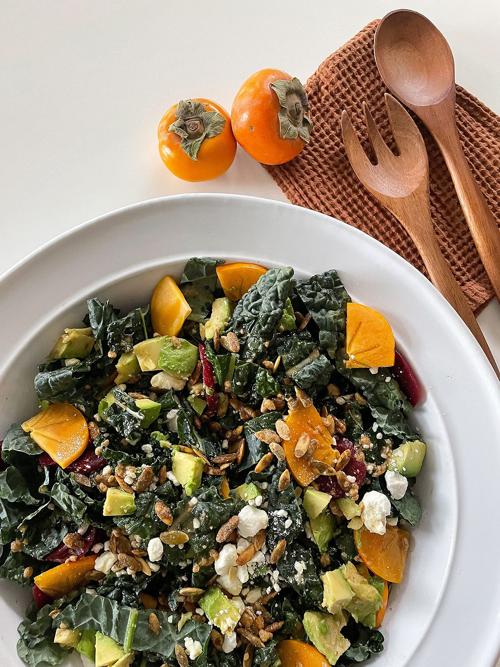 Kale Salad with Beets, Persimmons and Pumpkin Seeds