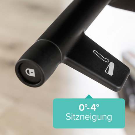 Die Sitzneigung kann von 0 bis 4 Grad verstellt werden.