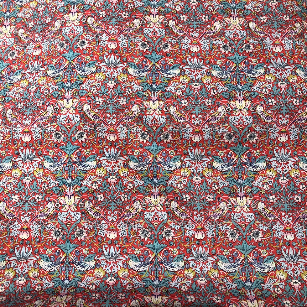 Cotton Lawn Strawberry thief klar rød