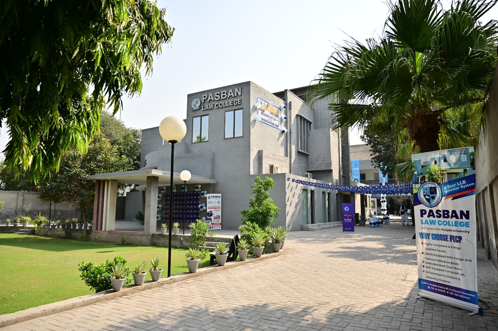 Pasban Law College campus building and entrance sign