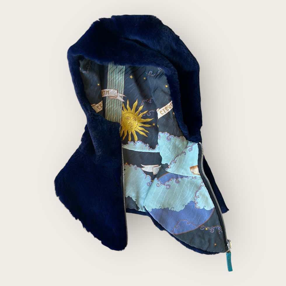 reversible travel hoodie - upcycled rabbit fur, refined