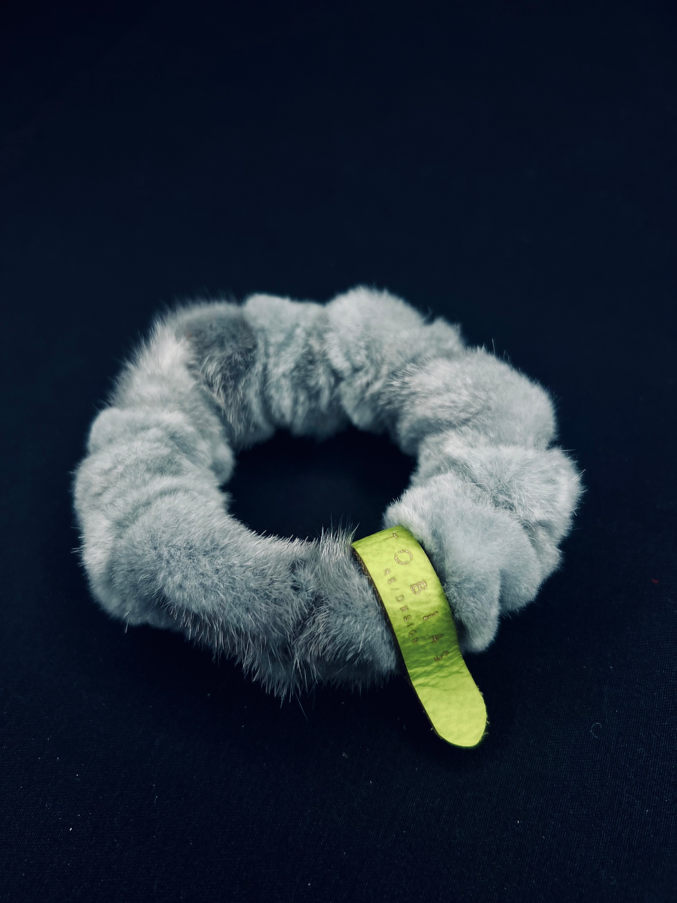 scrunchie vs. wristband - upcycled mink fur, redefined