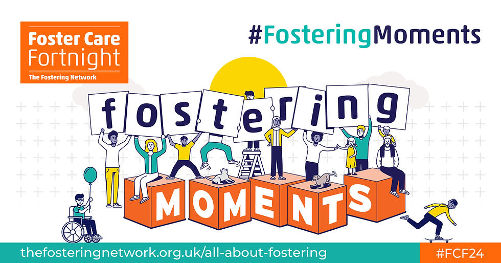 Foster Care Fortnight logo for 2024 with fostering moments text
