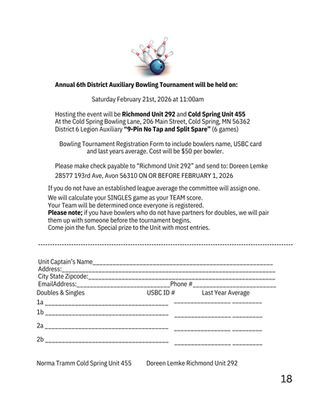 Annual 6th District Auxiliary Bowling Tournament